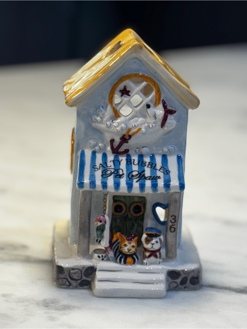 Blue Sky Clayworks BEACH HOUSE "SALTY BUBBLES" PET  SPAW T-LITE Candle House
